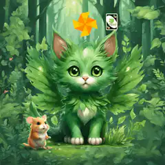 Green leaf cat with hamster
