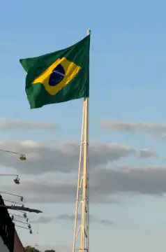 Brazilian flag waving on a pole