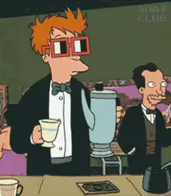 Fry pours coffee into cup