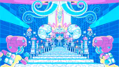 pixel art castle with pink bears