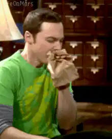 Sheldon Cooper breathing into a paper bag