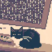 Pixel art black cat sleeping