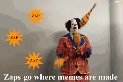 Clown juggling bread with ZAP stars