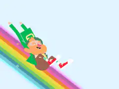 Elmo slides down a rainbow
