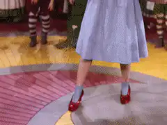 Dorothy's ruby slippers on the yellow brick road