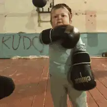 Toddler in boxing gloves