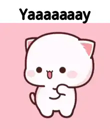 Cute white cat saying Yaaaaaaay