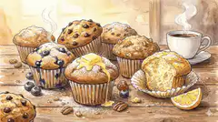 Rotating muffin and coffee illustration