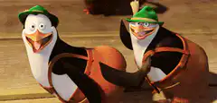 Penguins in lederhosen dancing