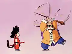 Master Roshi hits Goku with his staff
