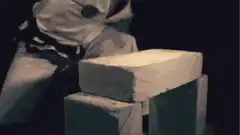 Man breaks brick with karate chop