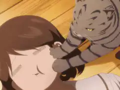 cat pawing girl's face