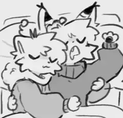 two furry characters hugging