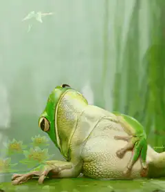 frog relaxing on lily pad