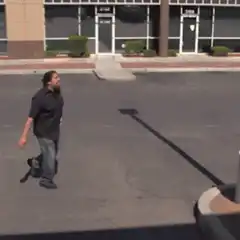 Man trips and falls on curb