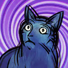 Blue cat with wide eyes and swirling background
