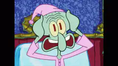 Squidward in pajamas screaming