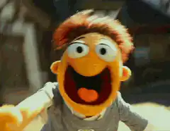 Excited orange puppet laughing