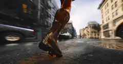 The Flash running down a city street