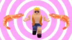 Roblox character dancing with shrimp