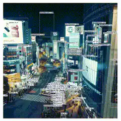 Shibuya Crossing with object detection boxes