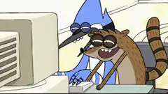 Mordecai and Rigby typing on computer