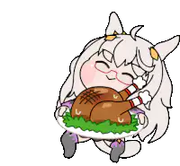 chibi girl holding roasted turkey