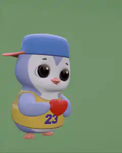 3d penguin holding heart