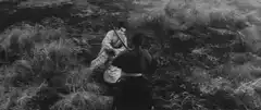 Samurai sword fight in black and white