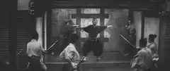 Samurai sword fight and angry face