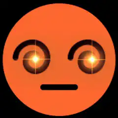 Orange emoji with glowing spiral eyes glitching