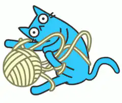 Blue cat tangled in yarn