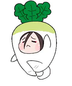 Sad cartoon radish character