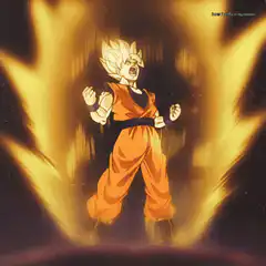 Goku powering up with golden aura