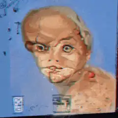 Creepy cracked baby painting