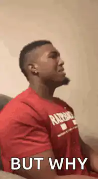 Man in red shirt asking but why