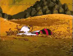 Wile E. Coyote buried in gold coins