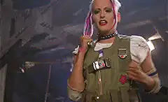 Harley Quinn dancing and throwing a punch