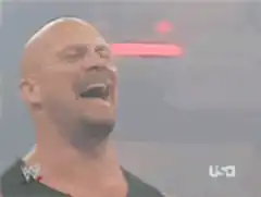 Steve Austin laughing then looking serious