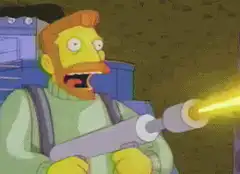Lenny firing a flamethrower