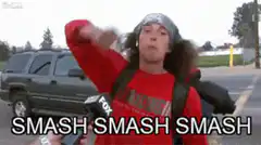 Kid with backpack smashing fist