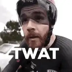 Man in helmet saying twat
