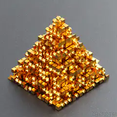Golden cube pyramid collapsing
