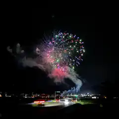 fireworks over highway at night