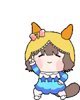 Chibi girl with cat ears saluting