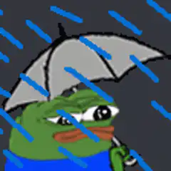 Pepe the Frog holding an umbrella in the rain