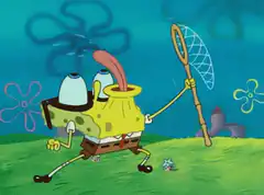 Spongebob with bug net and tongue out