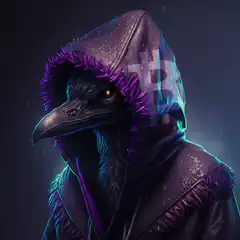 hooded raven with purple fur