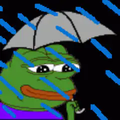 Pepe the Frog holding an umbrella in the rain