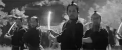 Samurai raising swords in unison